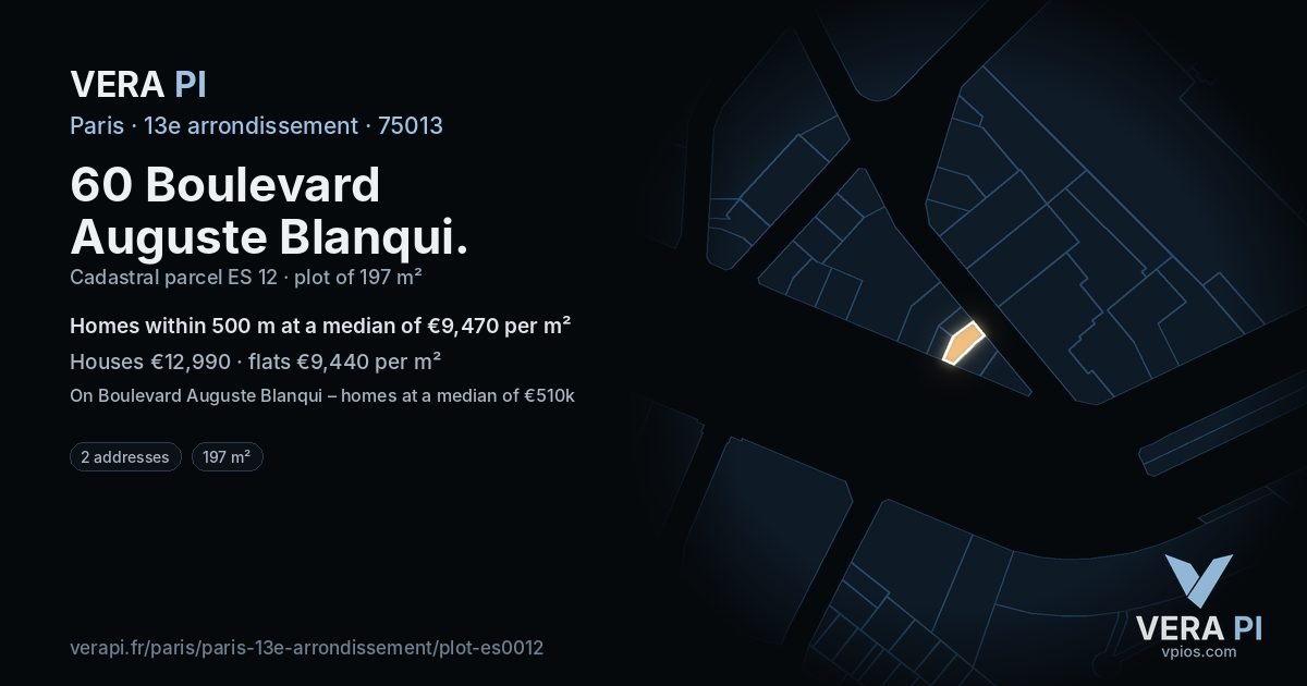 60 Boulevard Auguste Blanqui, 13e arrondissement at night – the plot lit, the parcels around coloured by the prices near them