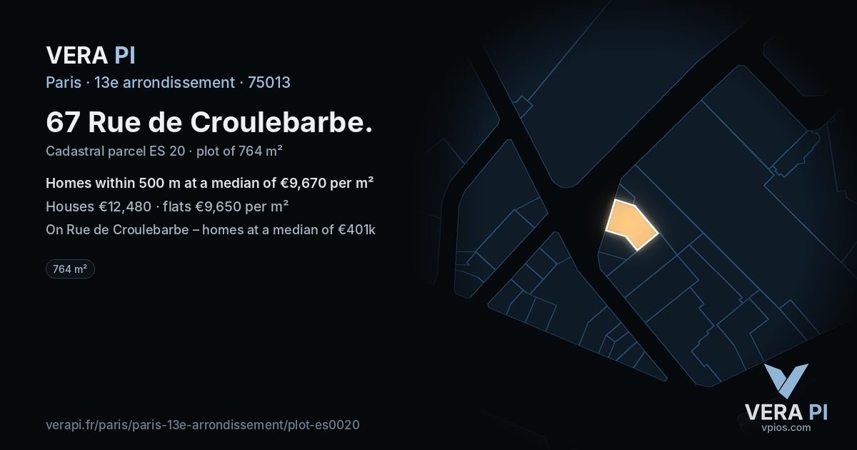 67 Rue de Croulebarbe, 13e arrondissement at night – the plot lit, the parcels around coloured by the prices near them