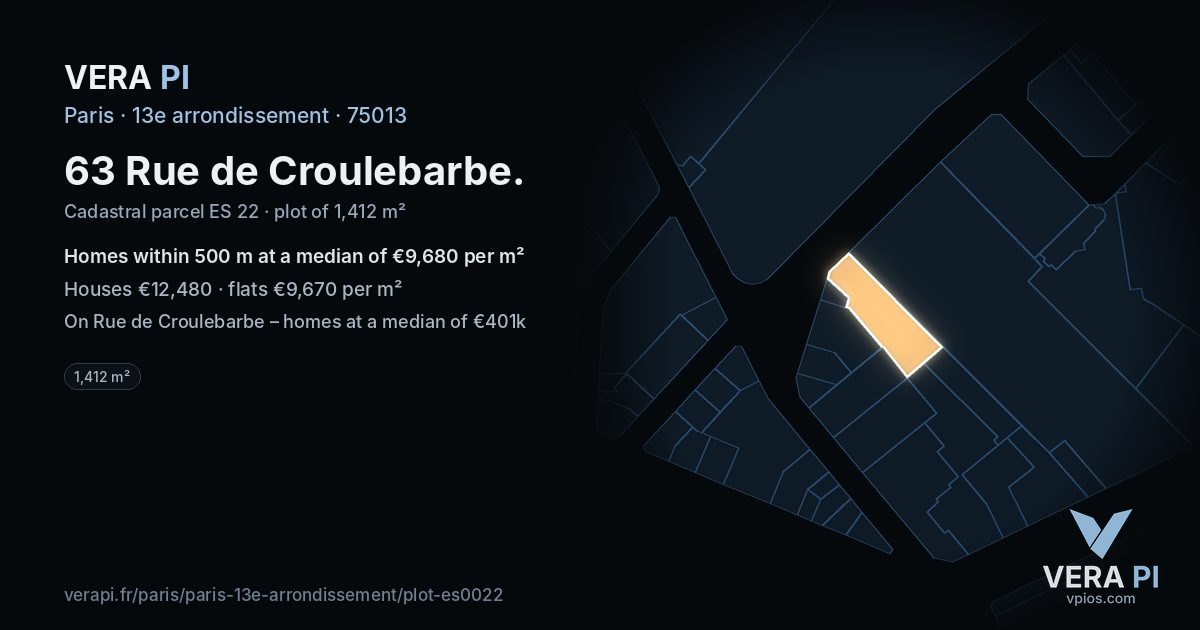 63 Rue de Croulebarbe, 13e arrondissement at night – the plot lit, the parcels around coloured by the prices near them