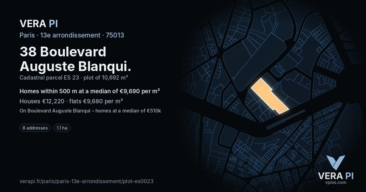 38 Boulevard Auguste Blanqui, 13e arrondissement at night – the plot lit, the parcels around coloured by the prices near them