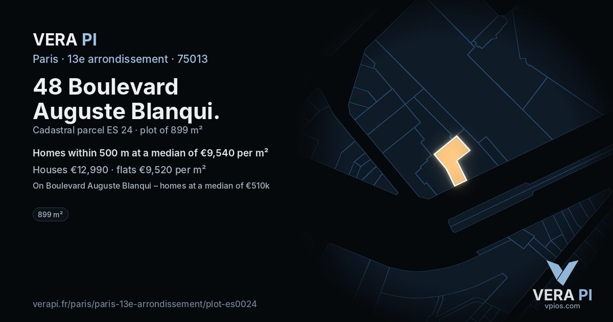 48 Boulevard Auguste Blanqui, 13e arrondissement at night – the plot lit, the parcels around coloured by the prices near them