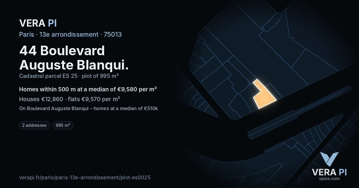 44 Boulevard Auguste Blanqui, 13e arrondissement at night – the plot lit, the parcels around coloured by the prices near them