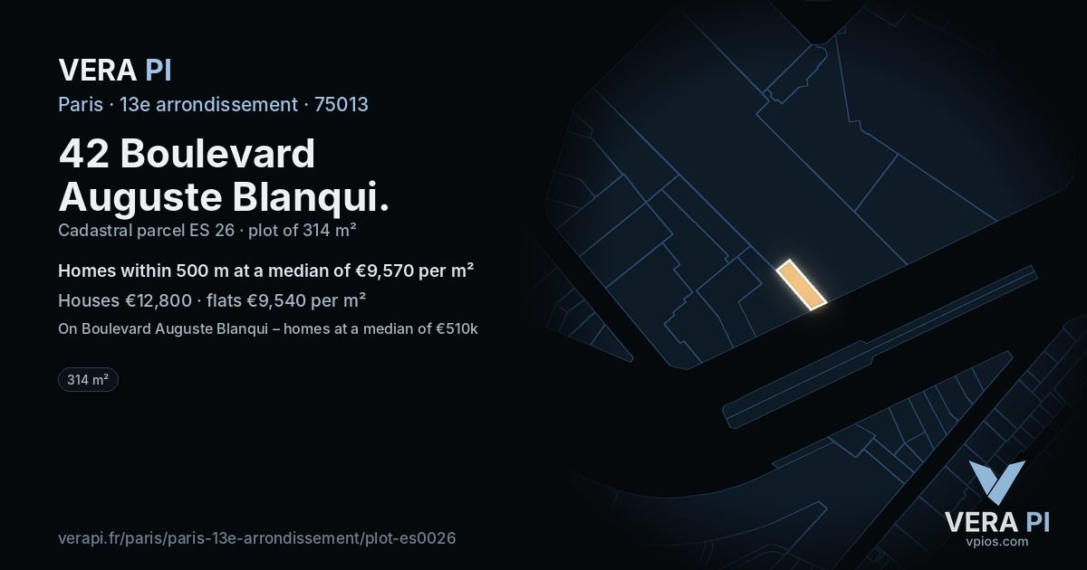 42 Boulevard Auguste Blanqui, 13e arrondissement at night – the plot lit, the parcels around coloured by the prices near them