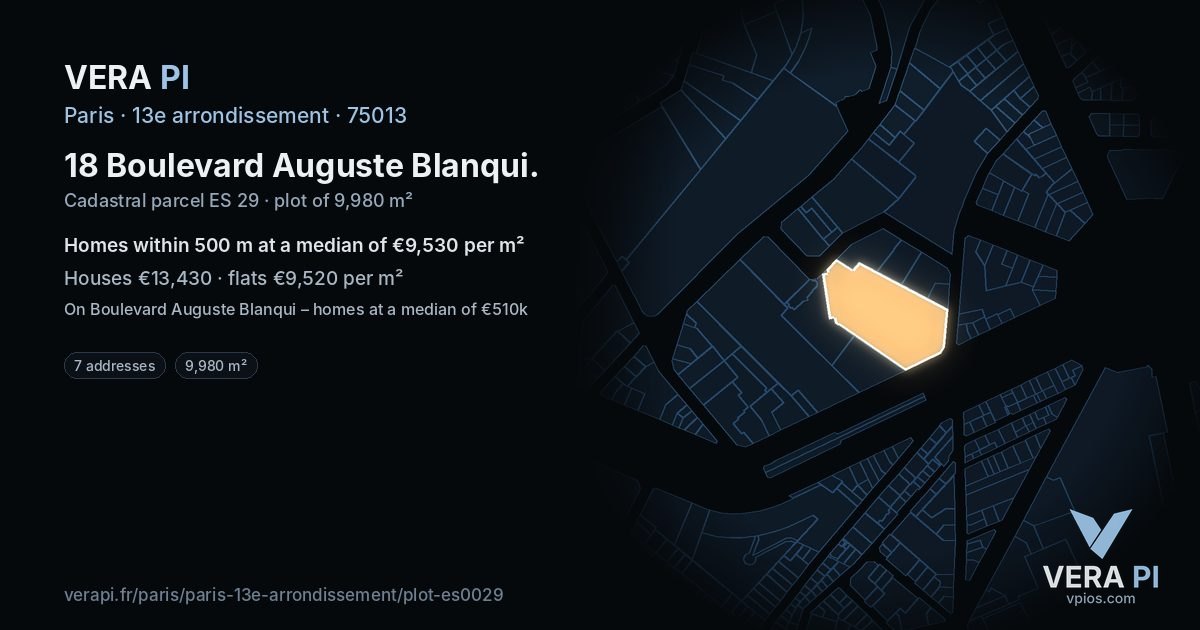 18 Boulevard Auguste Blanqui, 13e arrondissement at night – the plot lit, the parcels around coloured by the prices near them