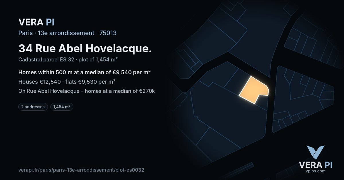 34 Rue Abel Hovelacque, 13e arrondissement at night – the plot lit, the parcels around coloured by the prices near them