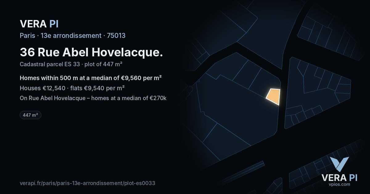 36 Rue Abel Hovelacque, 13e arrondissement at night – the plot lit, the parcels around coloured by the prices near them
