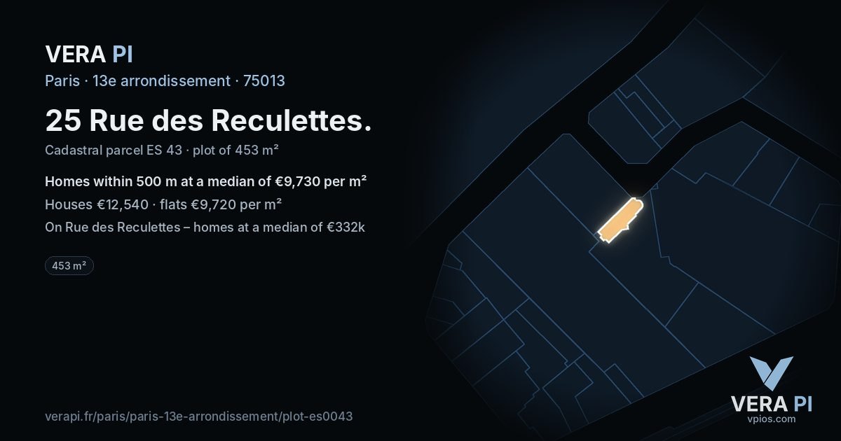 25 Rue des Reculettes, 13e arrondissement at night – the plot lit, the parcels around coloured by the prices near them