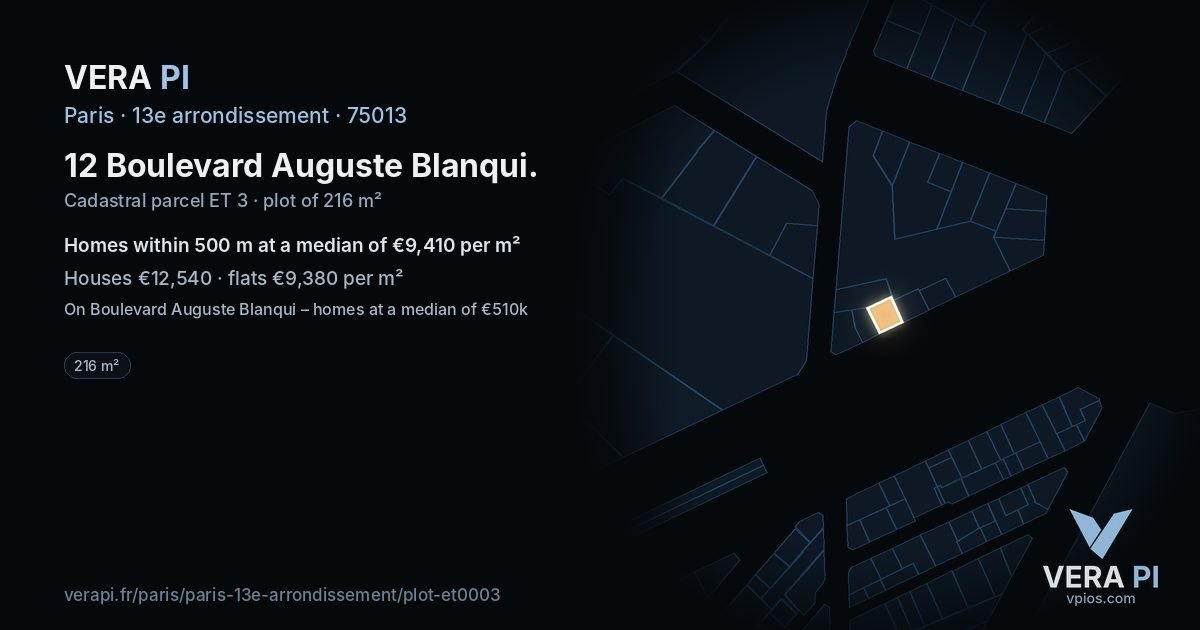 12 Boulevard Auguste Blanqui, 13e arrondissement at night – the plot lit, the parcels around coloured by the prices near them