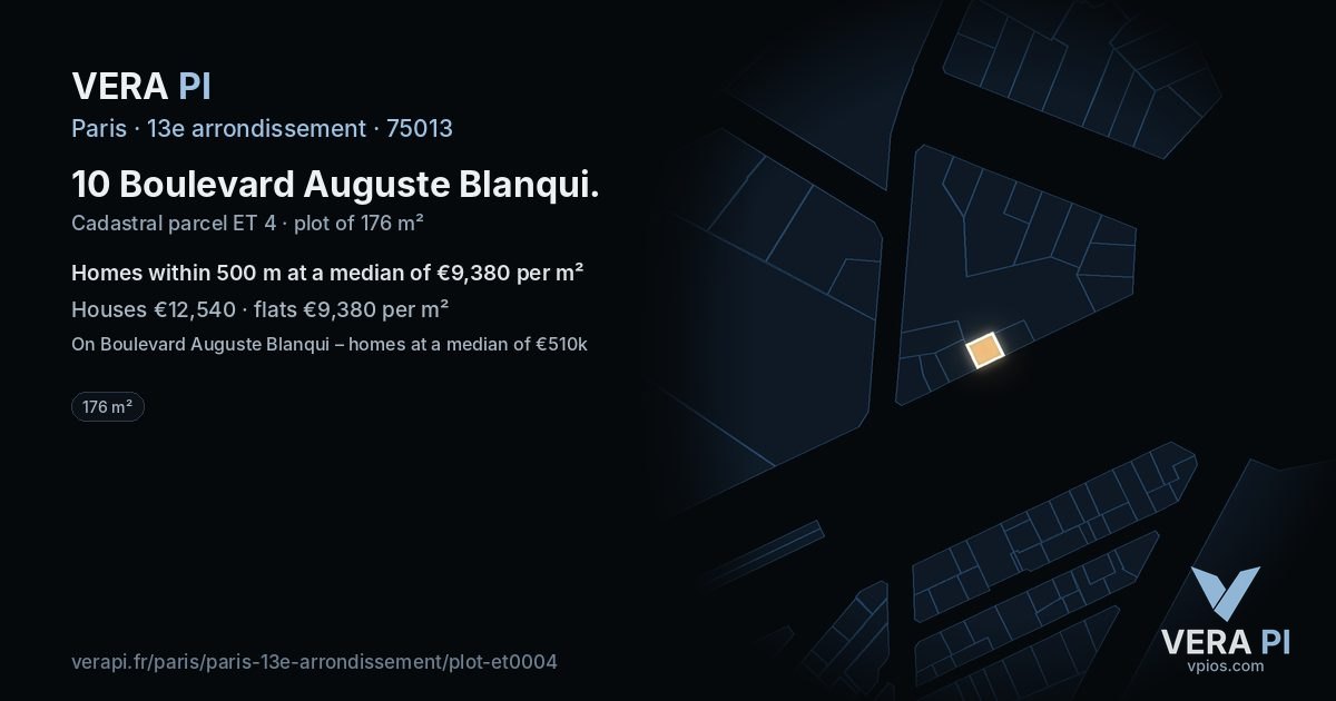 10 Boulevard Auguste Blanqui, 13e arrondissement at night – the plot lit, the parcels around coloured by the prices near them