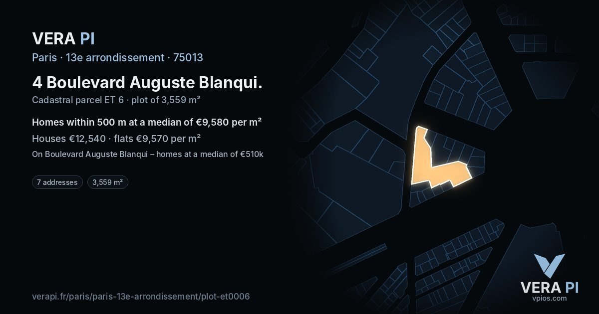 4 Boulevard Auguste Blanqui, 13e arrondissement at night – the plot lit, the parcels around coloured by the prices near them