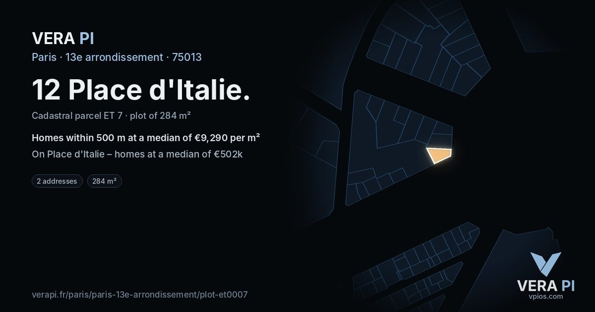 12 Place d'Italie, 13e arrondissement at night – the plot lit, the parcels around coloured by the prices near them