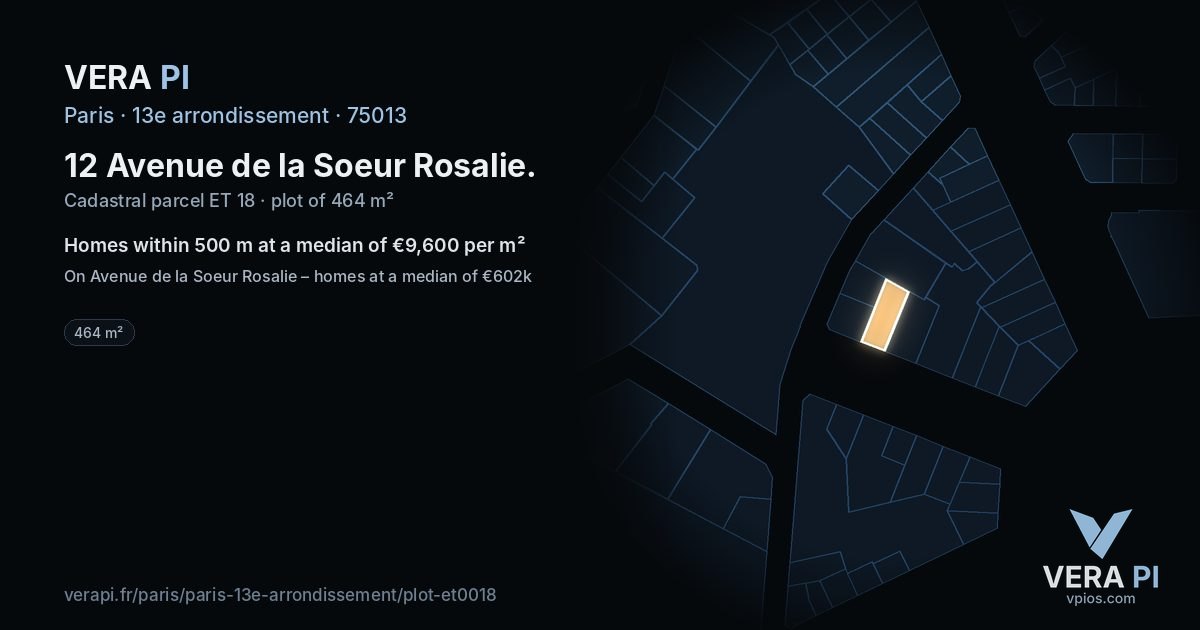 12 Avenue de la Soeur Rosalie, 13e arrondissement at night – the plot lit, the parcels around coloured by the prices near them