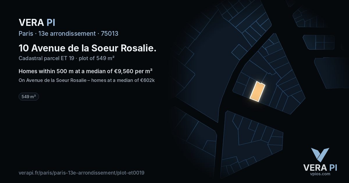 10 Avenue de la Soeur Rosalie, 13e arrondissement at night – the plot lit, the parcels around coloured by the prices near them