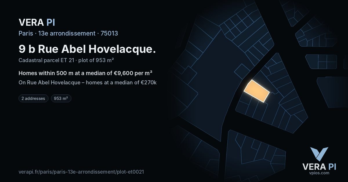 9 b Rue Abel Hovelacque, 13e arrondissement at night – the plot lit, the parcels around coloured by the prices near them