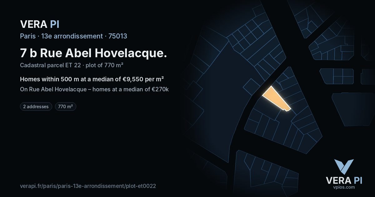 7 b Rue Abel Hovelacque, 13e arrondissement at night – the plot lit, the parcels around coloured by the prices near them