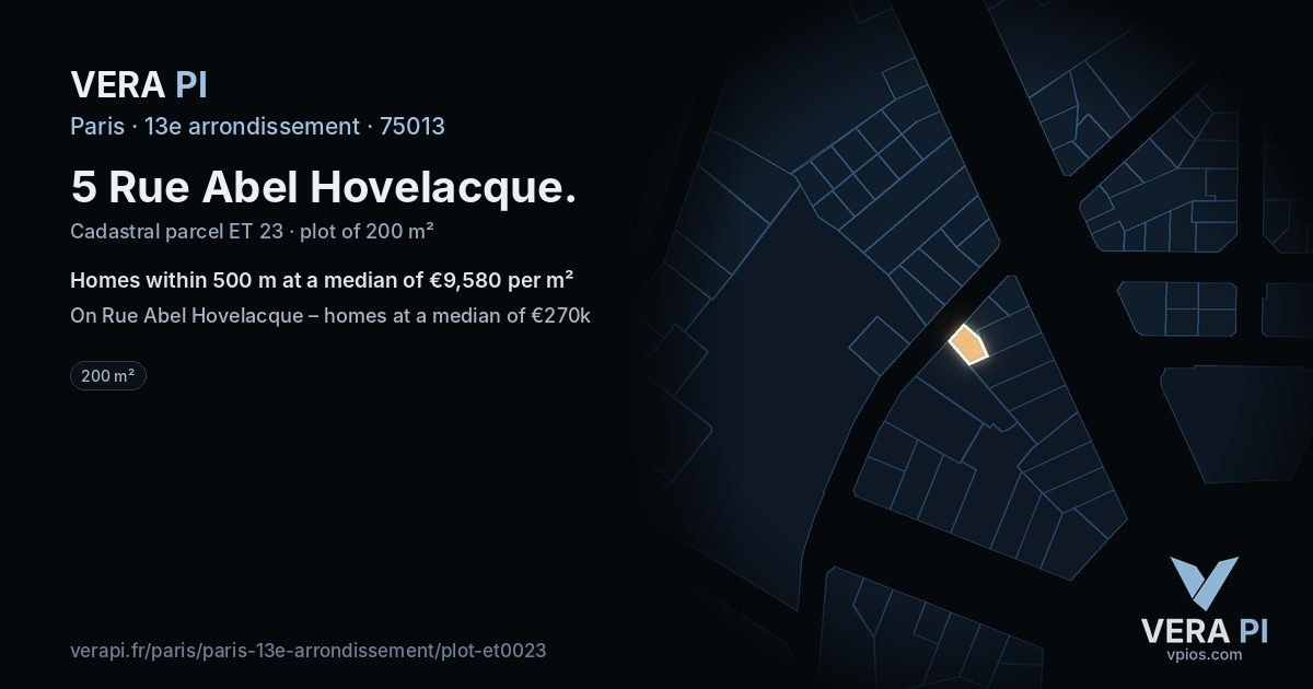 5 Rue Abel Hovelacque, 13e arrondissement at night – the plot lit, the parcels around coloured by the prices near them