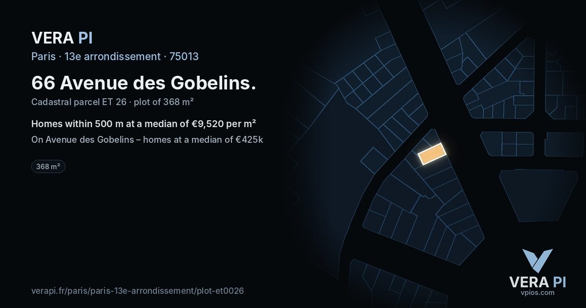 66 Avenue des Gobelins, 13e arrondissement at night – the plot lit, the parcels around coloured by the prices near them