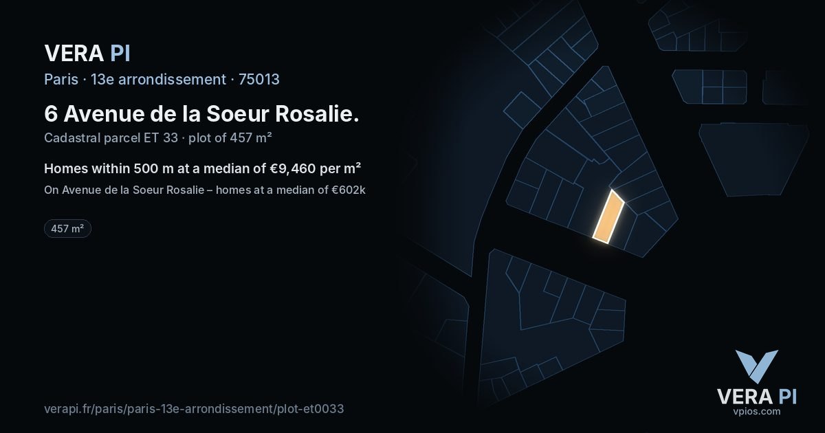 6 Avenue de la Soeur Rosalie, 13e arrondissement at night – the plot lit, the parcels around coloured by the prices near them