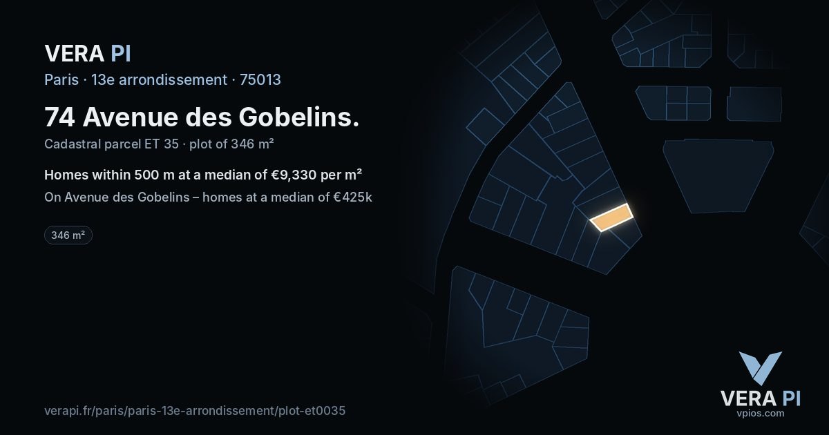 74 Avenue des Gobelins, 13e arrondissement at night – the plot lit, the parcels around coloured by the prices near them