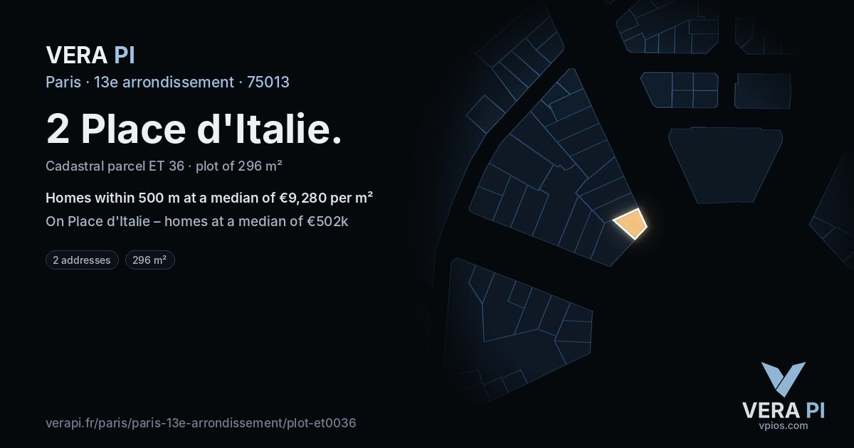 2 Place d'Italie, 13e arrondissement at night – the plot lit, the parcels around coloured by the prices near them