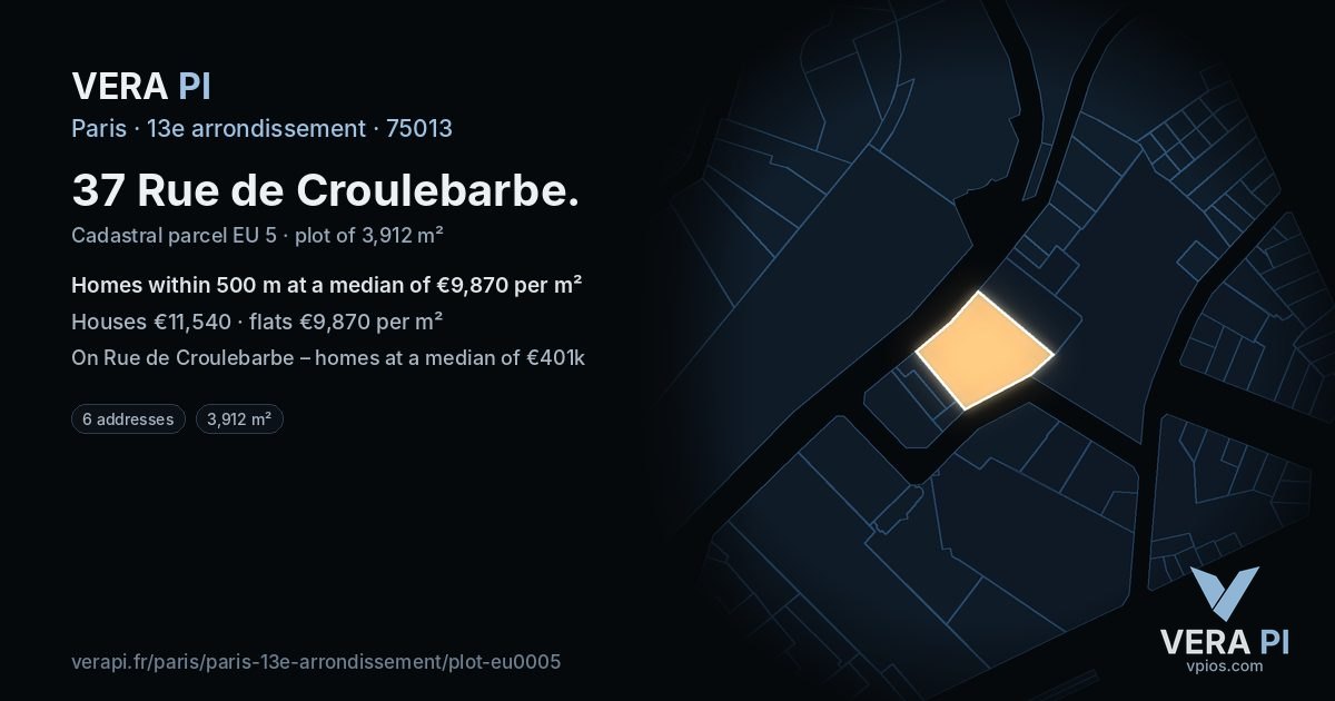 37 Rue de Croulebarbe, 13e arrondissement at night – the plot lit, the parcels around coloured by the prices near them