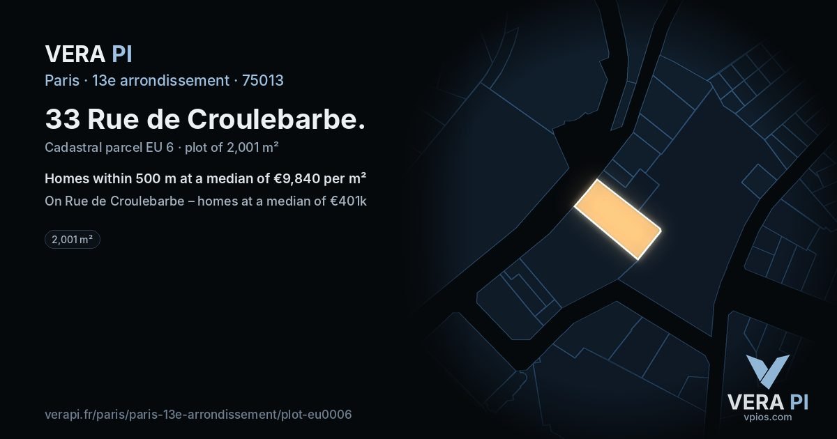 33 Rue de Croulebarbe, 13e arrondissement at night – the plot lit, the parcels around coloured by the prices near them