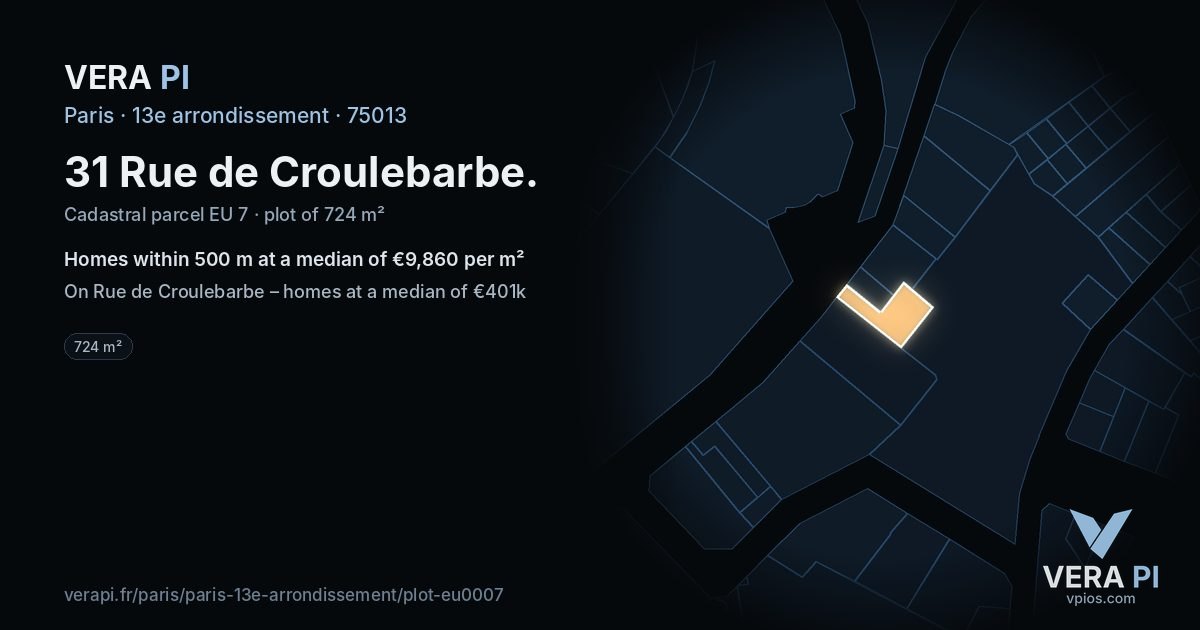 31 Rue de Croulebarbe, 13e arrondissement at night – the plot lit, the parcels around coloured by the prices near them