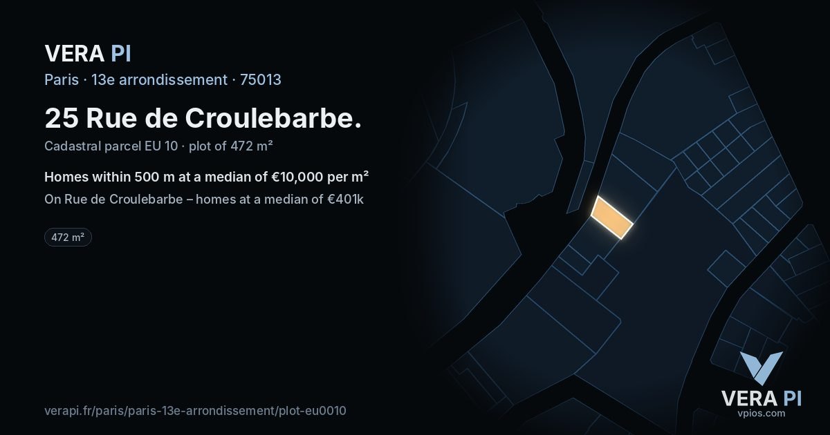 25 Rue de Croulebarbe, 13e arrondissement at night – the plot lit, the parcels around coloured by the prices near them