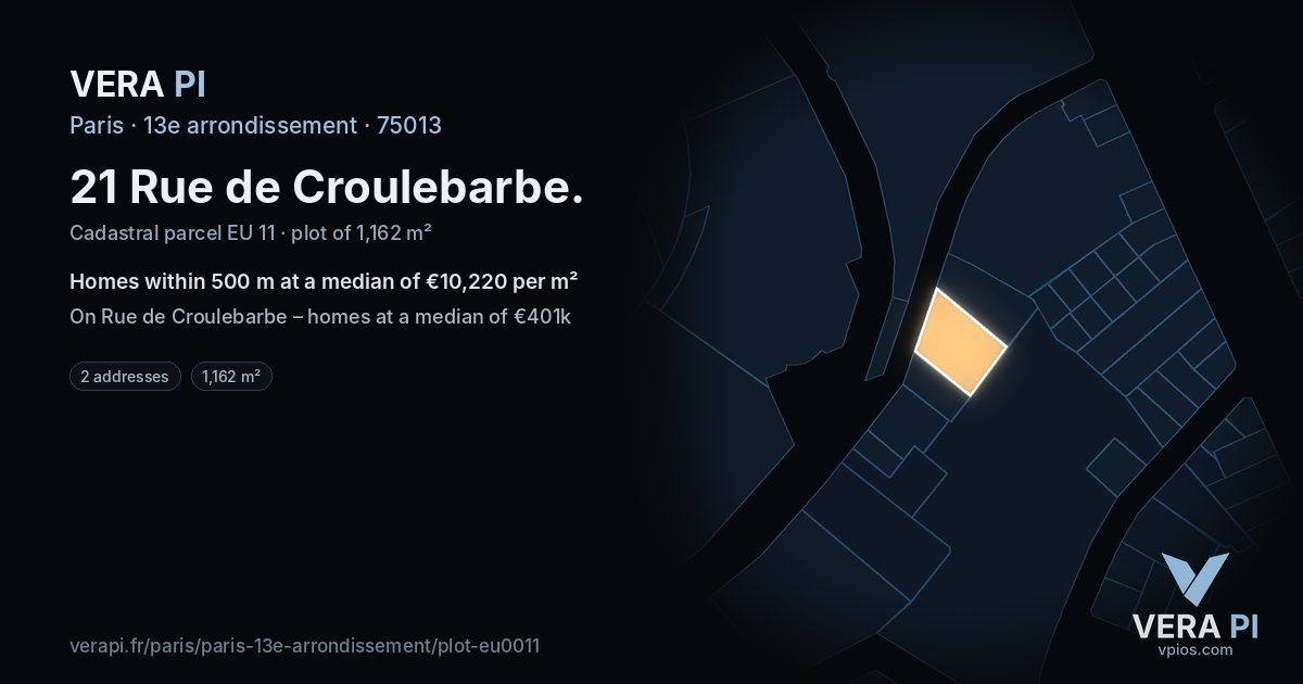 21 Rue de Croulebarbe, 13e arrondissement at night – the plot lit, the parcels around coloured by the prices near them