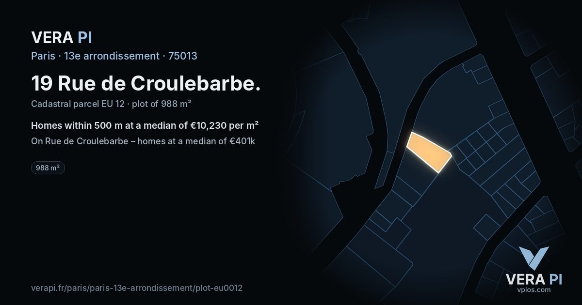 19 Rue de Croulebarbe, 13e arrondissement at night – the plot lit, the parcels around coloured by the prices near them