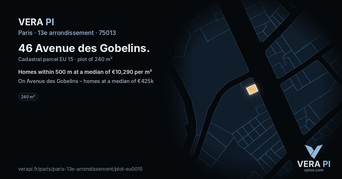 46 Avenue des Gobelins, 13e arrondissement at night – the plot lit, the parcels around coloured by the prices near them
