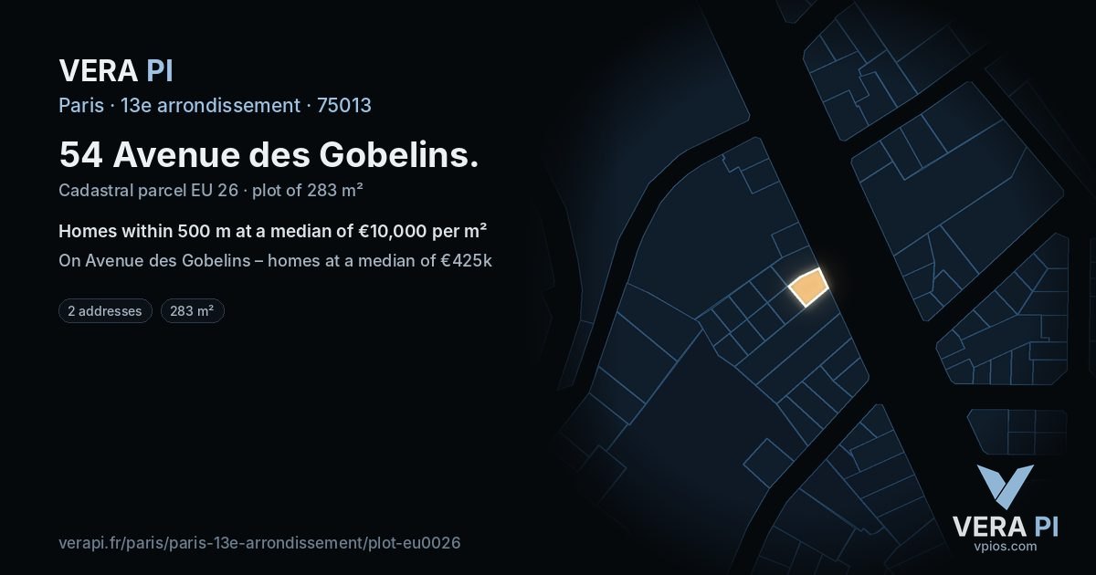 54 Avenue des Gobelins, 13e arrondissement at night – the plot lit, the parcels around coloured by the prices near them