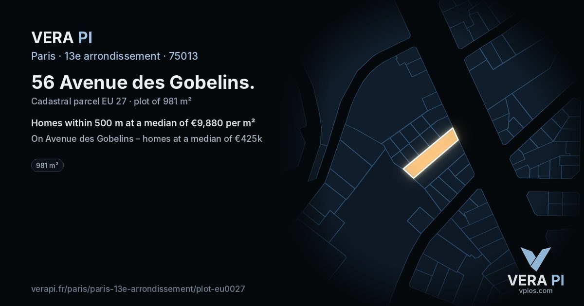 56 Avenue des Gobelins, 13e arrondissement at night – the plot lit, the parcels around coloured by the prices near them