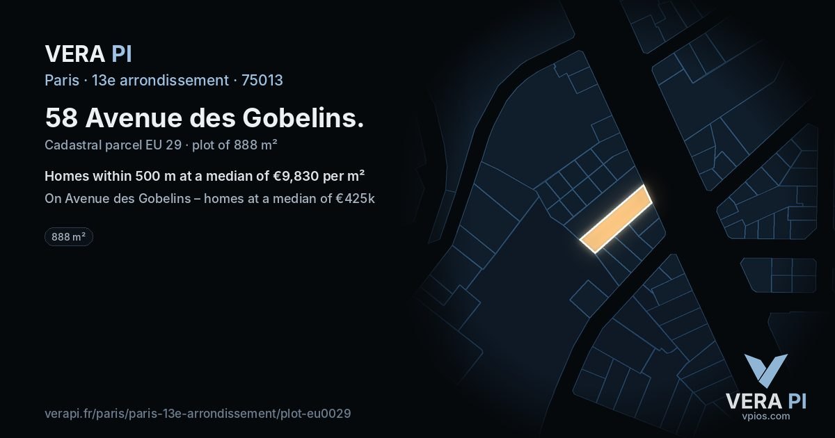 58 Avenue des Gobelins, 13e arrondissement at night – the plot lit, the parcels around coloured by the prices near them