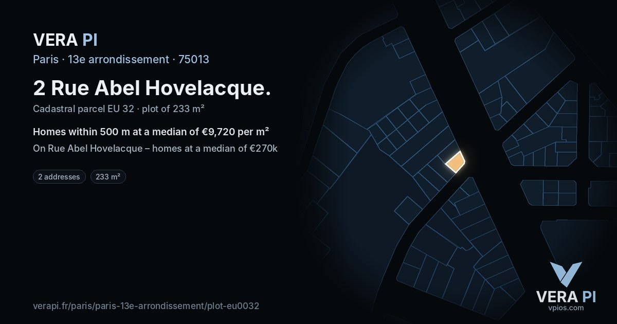 2 Rue Abel Hovelacque, 13e arrondissement at night – the plot lit, the parcels around coloured by the prices near them