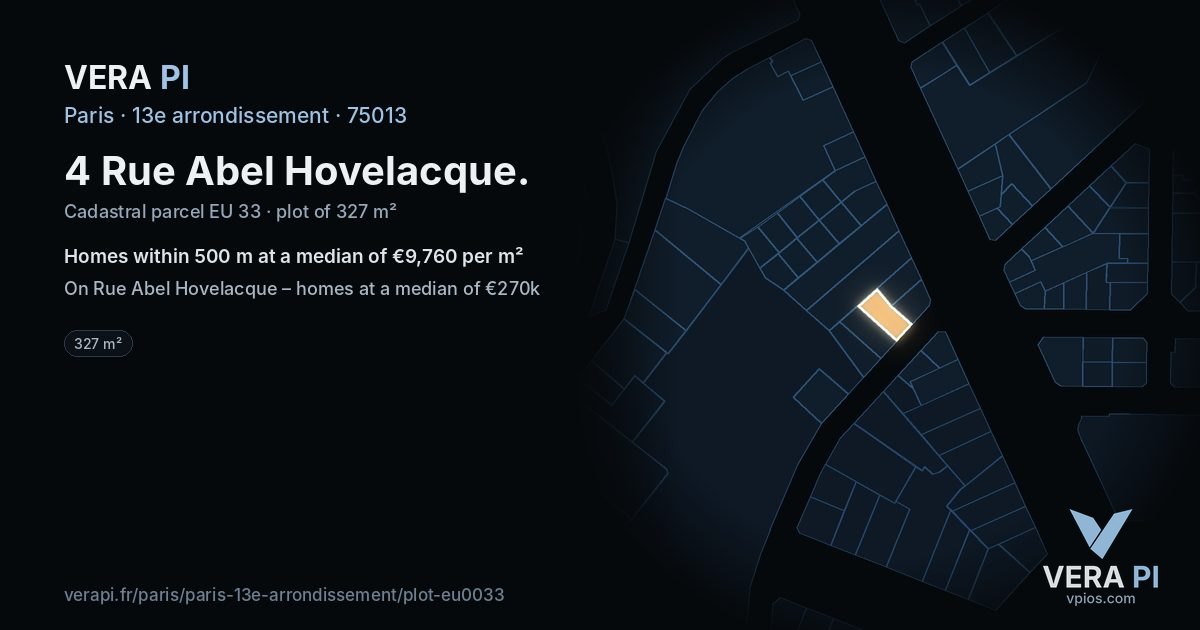 4 Rue Abel Hovelacque, 13e arrondissement at night – the plot lit, the parcels around coloured by the prices near them