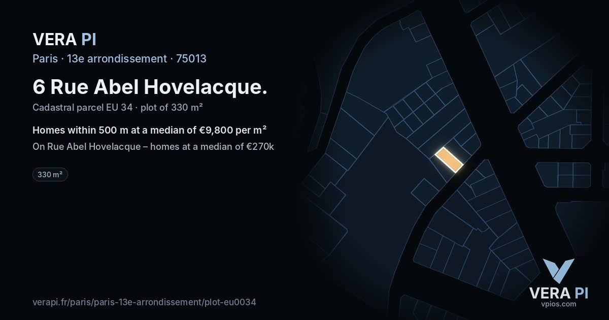 6 Rue Abel Hovelacque, 13e arrondissement at night – the plot lit, the parcels around coloured by the prices near them