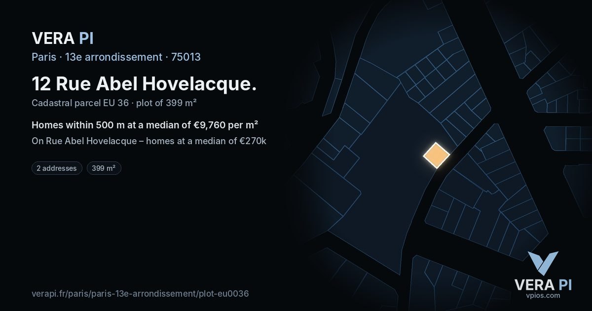 12 Rue Abel Hovelacque, 13e arrondissement at night – the plot lit, the parcels around coloured by the prices near them
