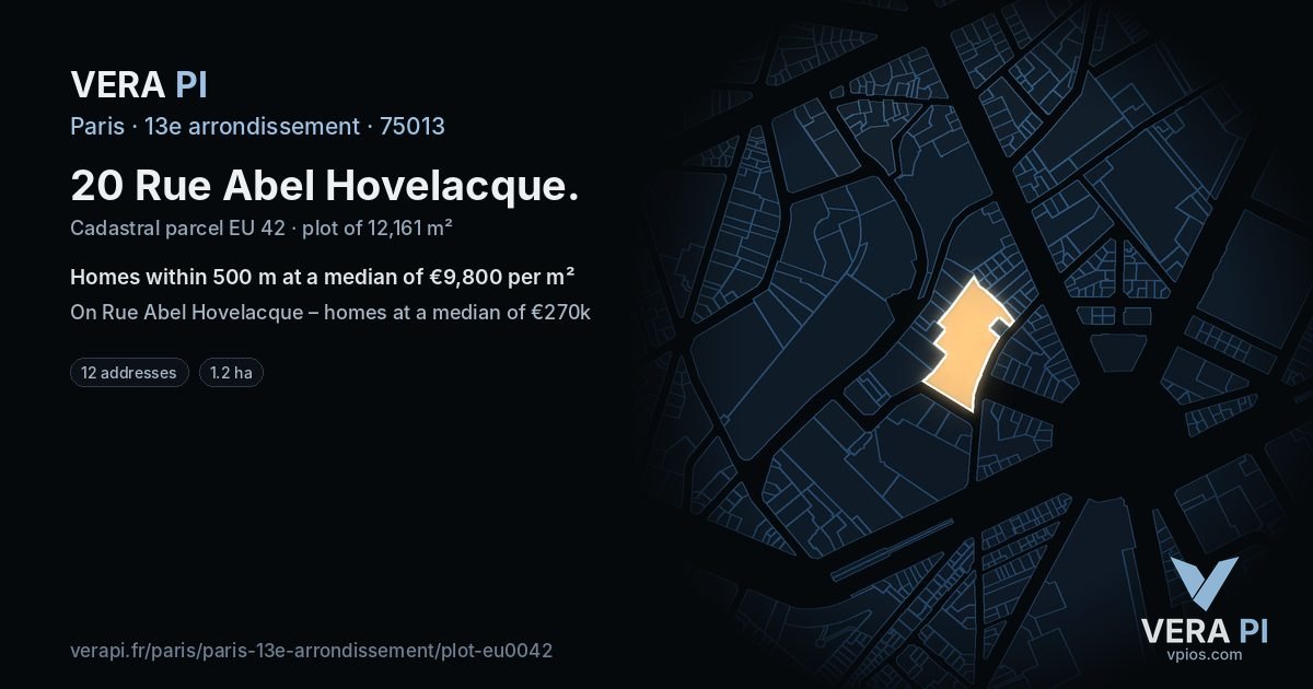 20 Rue Abel Hovelacque, 13e arrondissement at night – the plot lit, the parcels around coloured by the prices near them