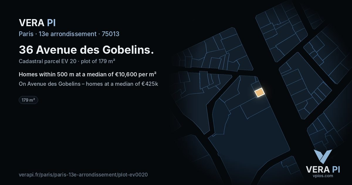 36 Avenue des Gobelins, 13e arrondissement at night – the plot lit, the parcels around coloured by the prices near them
