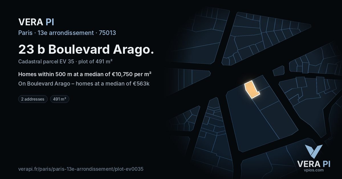 23 b Boulevard Arago, 13e arrondissement at night – the plot lit, the parcels around coloured by the prices near them