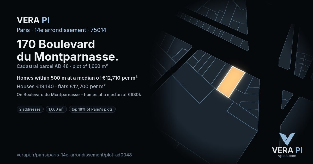170 Boulevard du Montparnasse, 14e arrondissement at night – the plot lit, the parcels around coloured by the prices near them