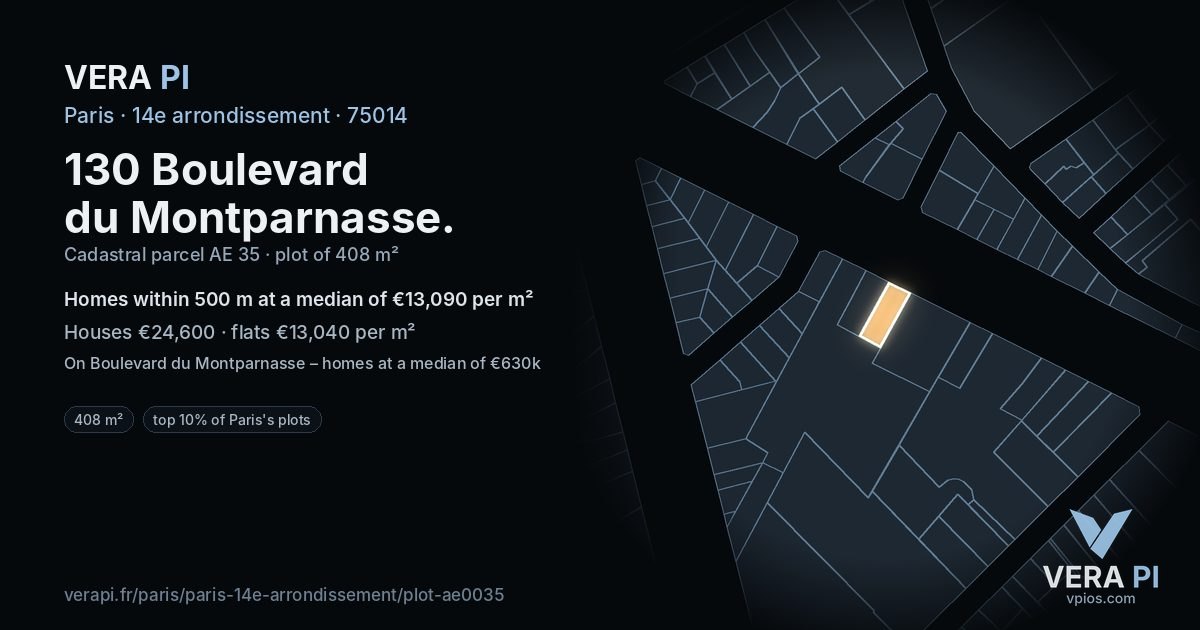 130 Boulevard du Montparnasse, 14e arrondissement at night – the plot lit, the parcels around coloured by the prices near them