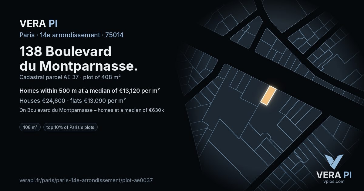 138 Boulevard du Montparnasse, 14e arrondissement at night – the plot lit, the parcels around coloured by the prices near them