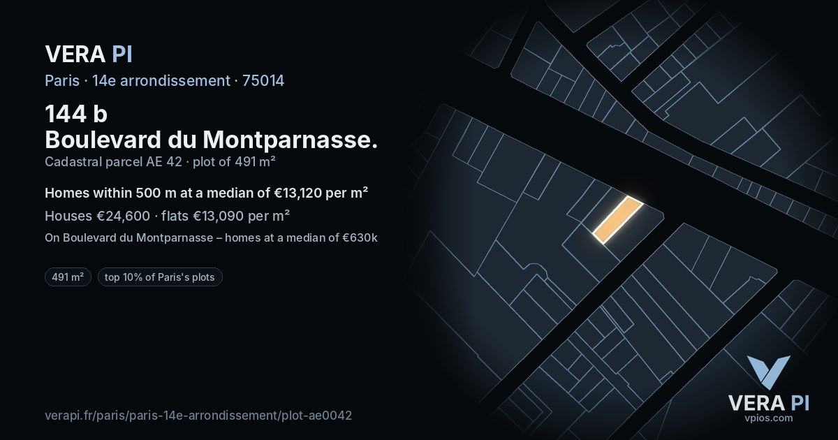 144 b Boulevard du Montparnasse, 14e arrondissement at night – the plot lit, the parcels around coloured by the prices near them