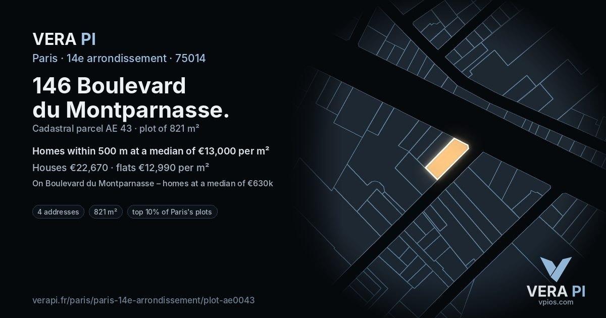 146 Boulevard du Montparnasse, 14e arrondissement at night – the plot lit, the parcels around coloured by the prices near them