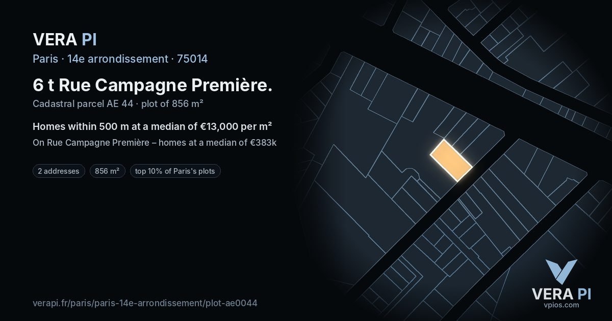 6 t Rue Campagne Première, 14e arrondissement at night – the plot lit, the parcels around coloured by the prices near them