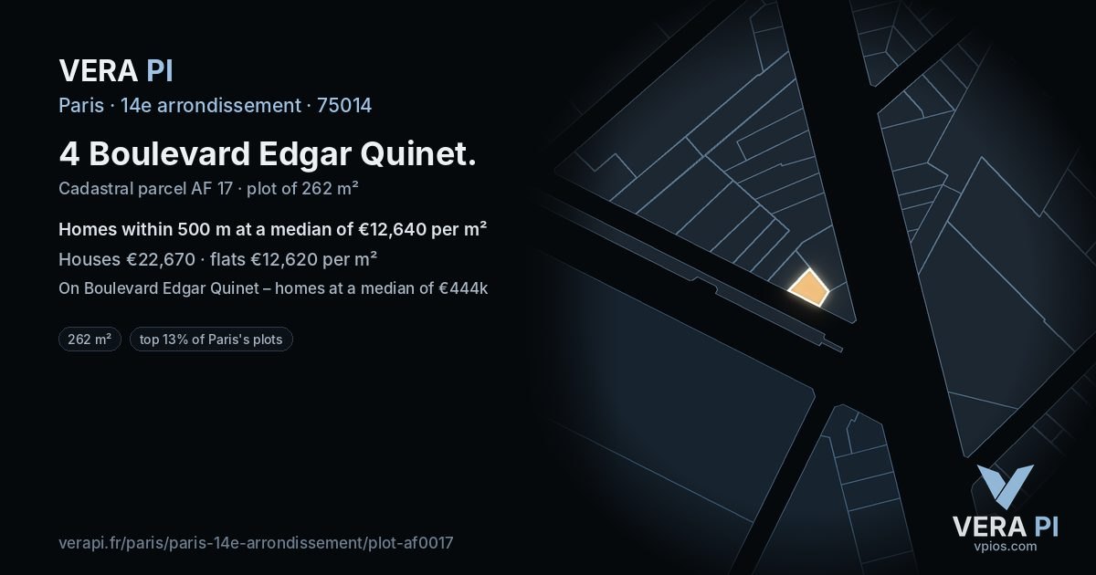 4 Boulevard Edgar Quinet, 14e arrondissement at night – the plot lit, the parcels around coloured by the prices near them