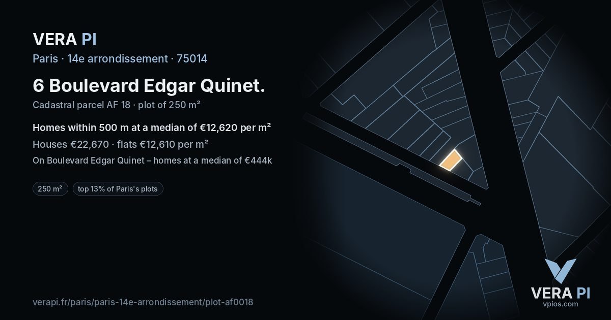 6 Boulevard Edgar Quinet, 14e arrondissement at night – the plot lit, the parcels around coloured by the prices near them