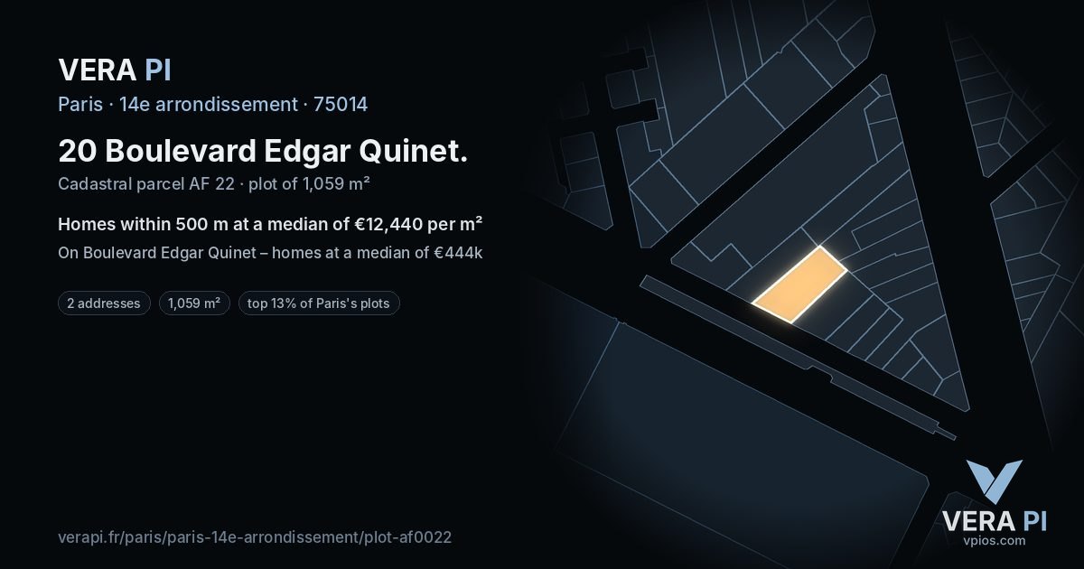 20 Boulevard Edgar Quinet, 14e arrondissement at night – the plot lit, the parcels around coloured by the prices near them